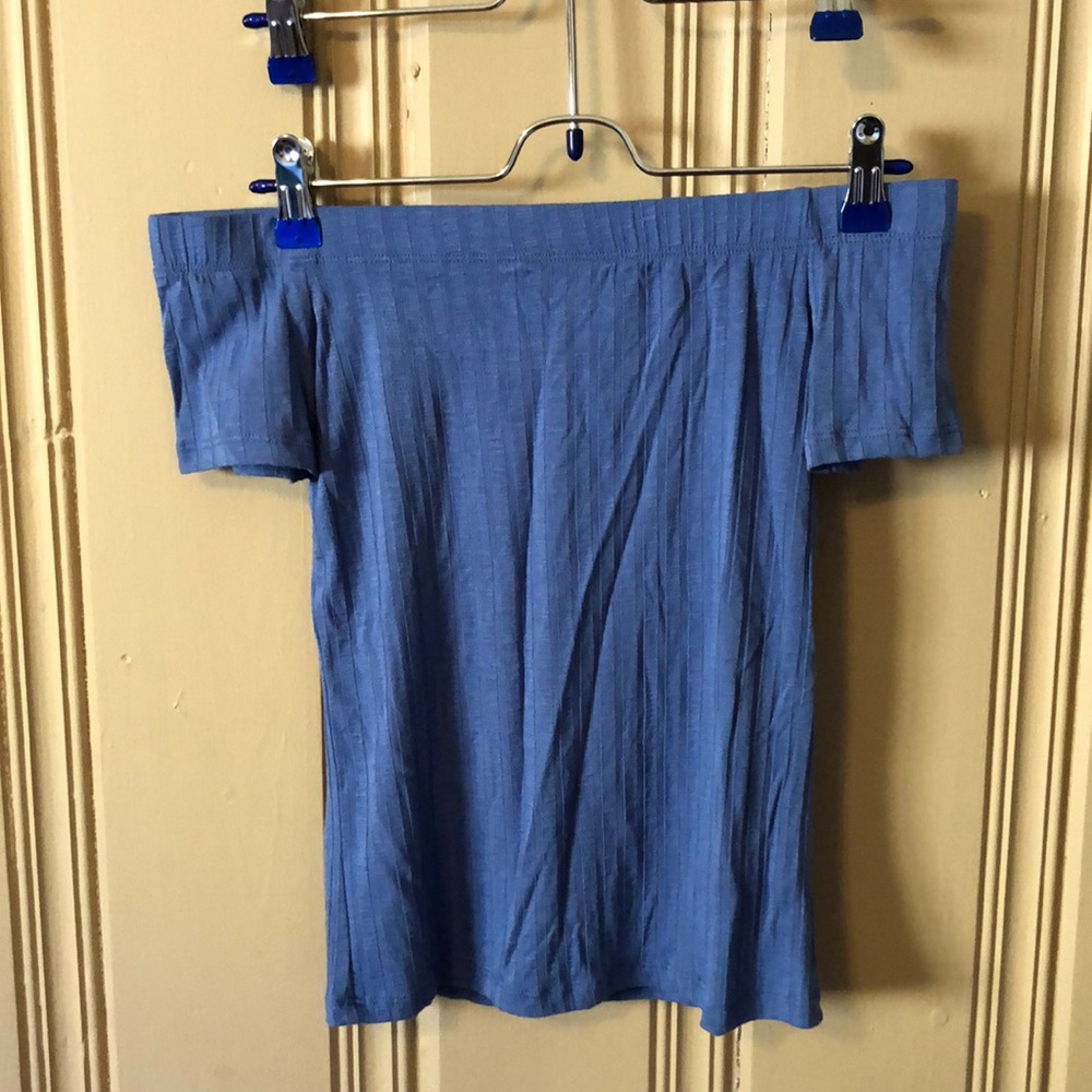 Blue off shoulder shirt